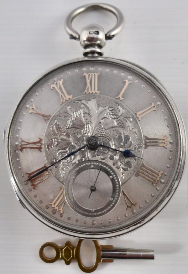 Antique silver dial fusee pocket watch.HM London 1889 Working order